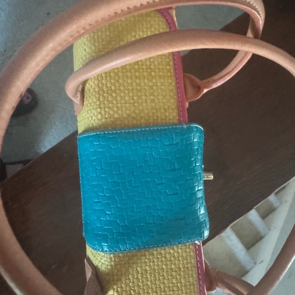 Coldwater Creek Yellow and Blue Woven Shoulder Bag NWOT - Picture 6 of 10